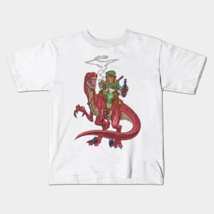 Leprechaun on a Velociraptor Kids T-Shirt